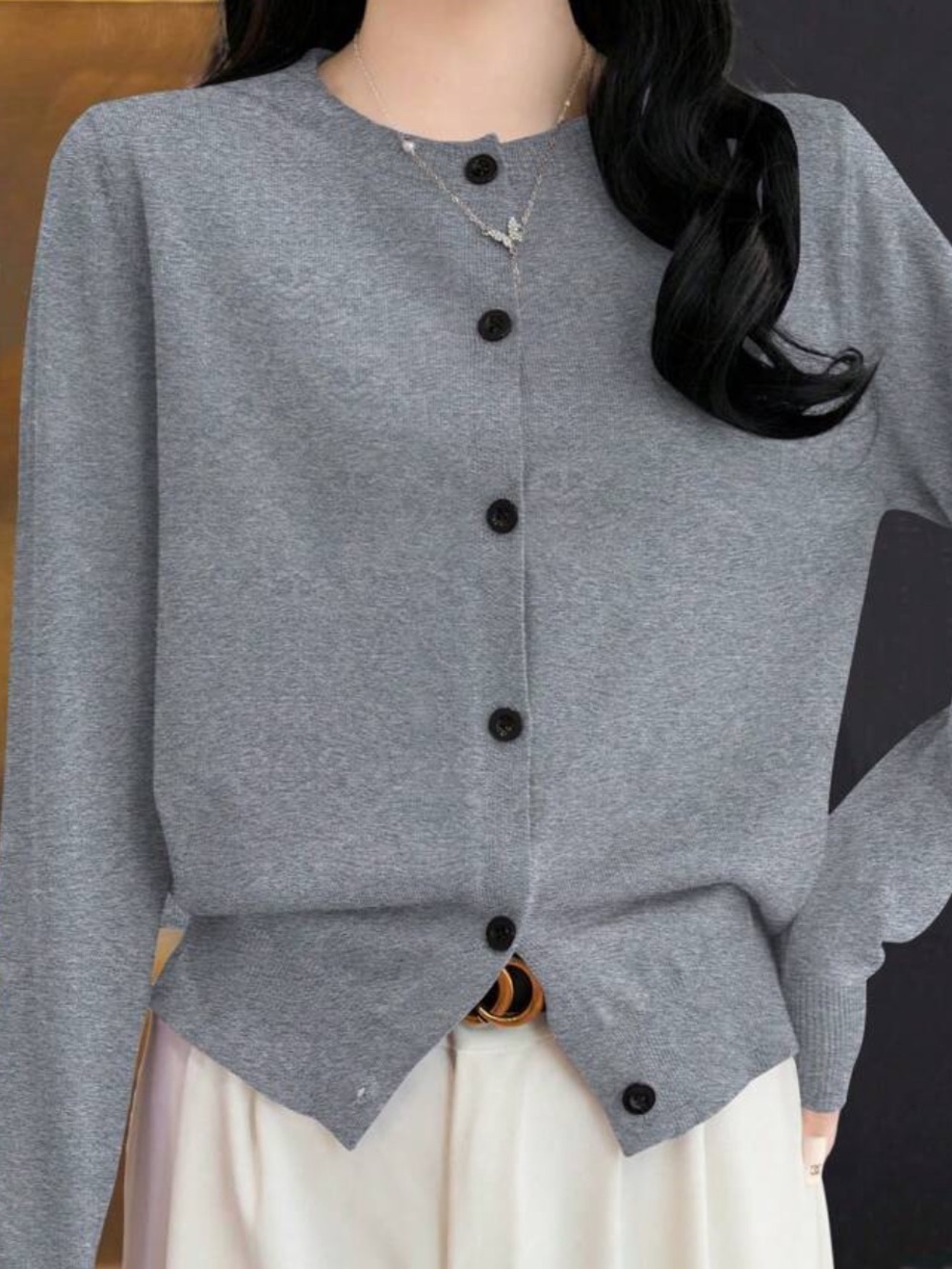Gray Button-Front Cardigan - Picture 4 of 6